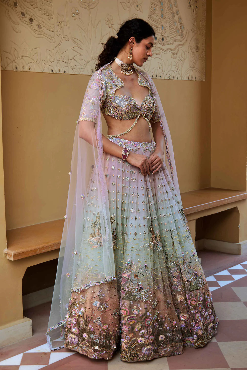 Raga Shimmer Net Lehenga designs