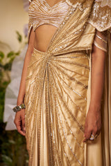 Modal silk satin fabric creating a luxurious texture for the Shahpurjat Saree.