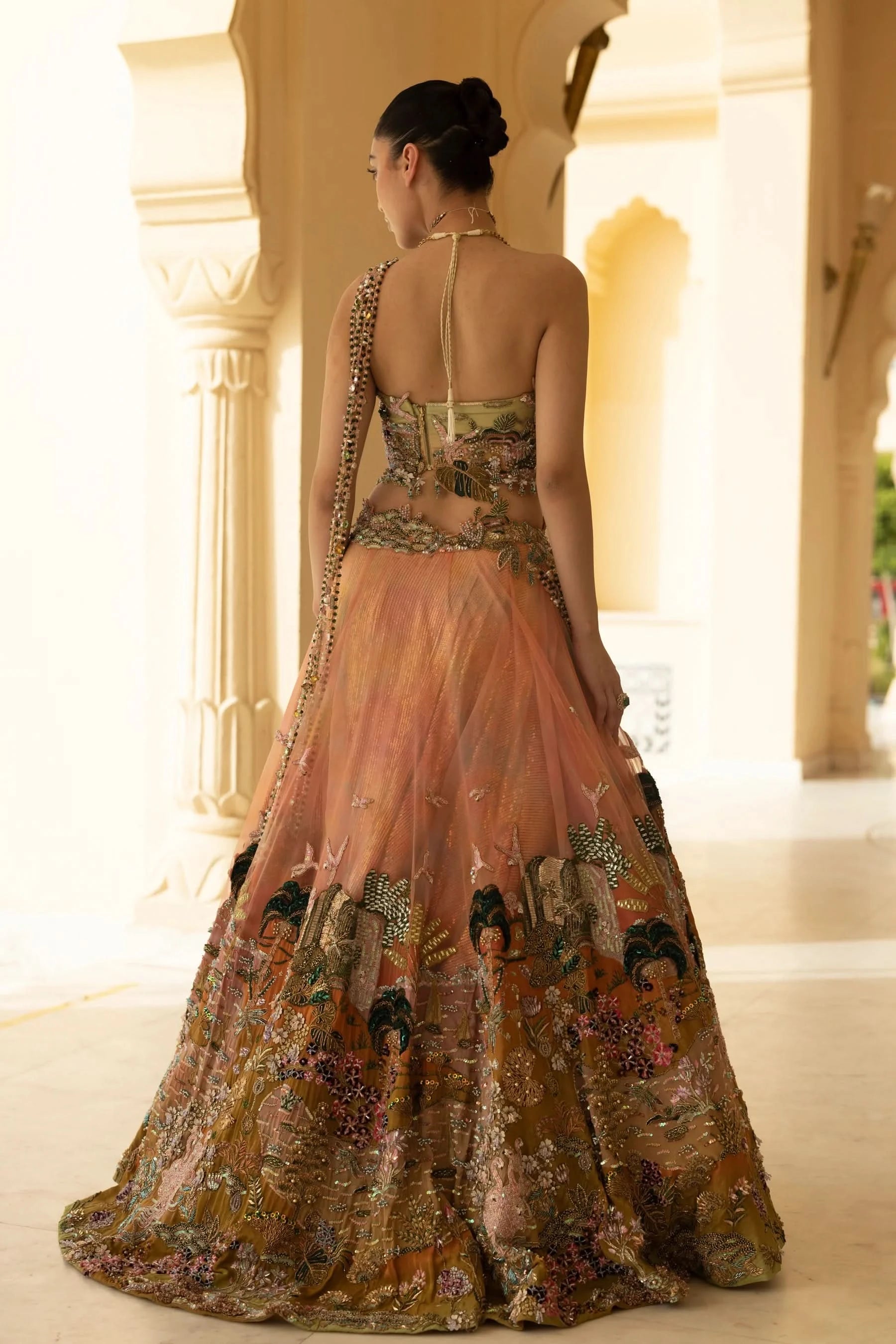 Zarmin Asymmetric Orange Lehenga