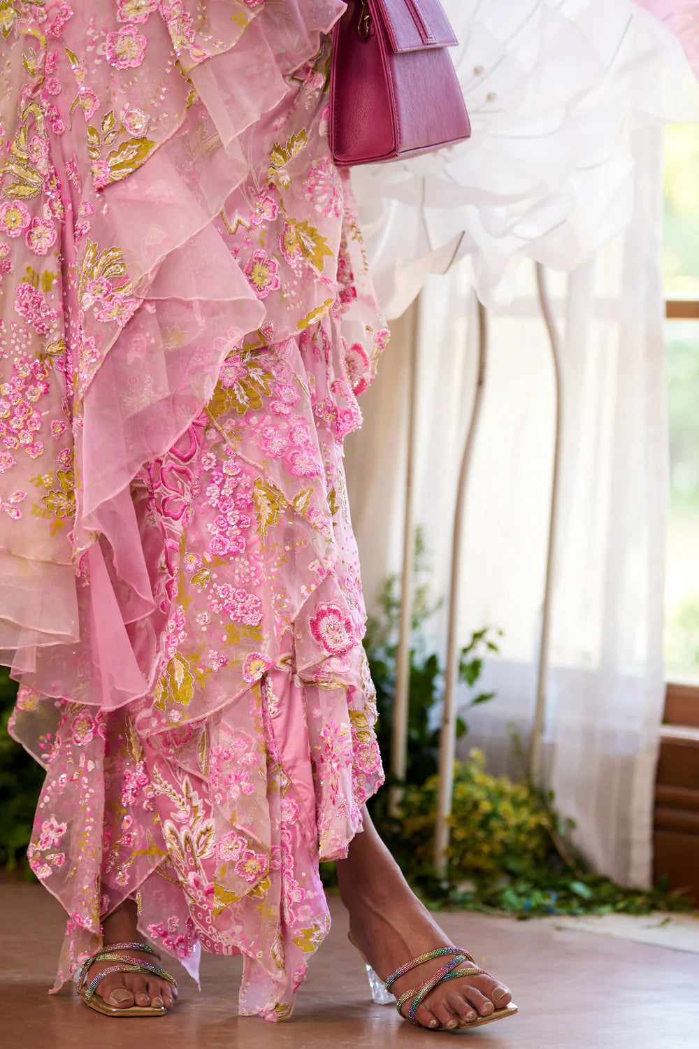 Pink Designer Saree with Embroidery