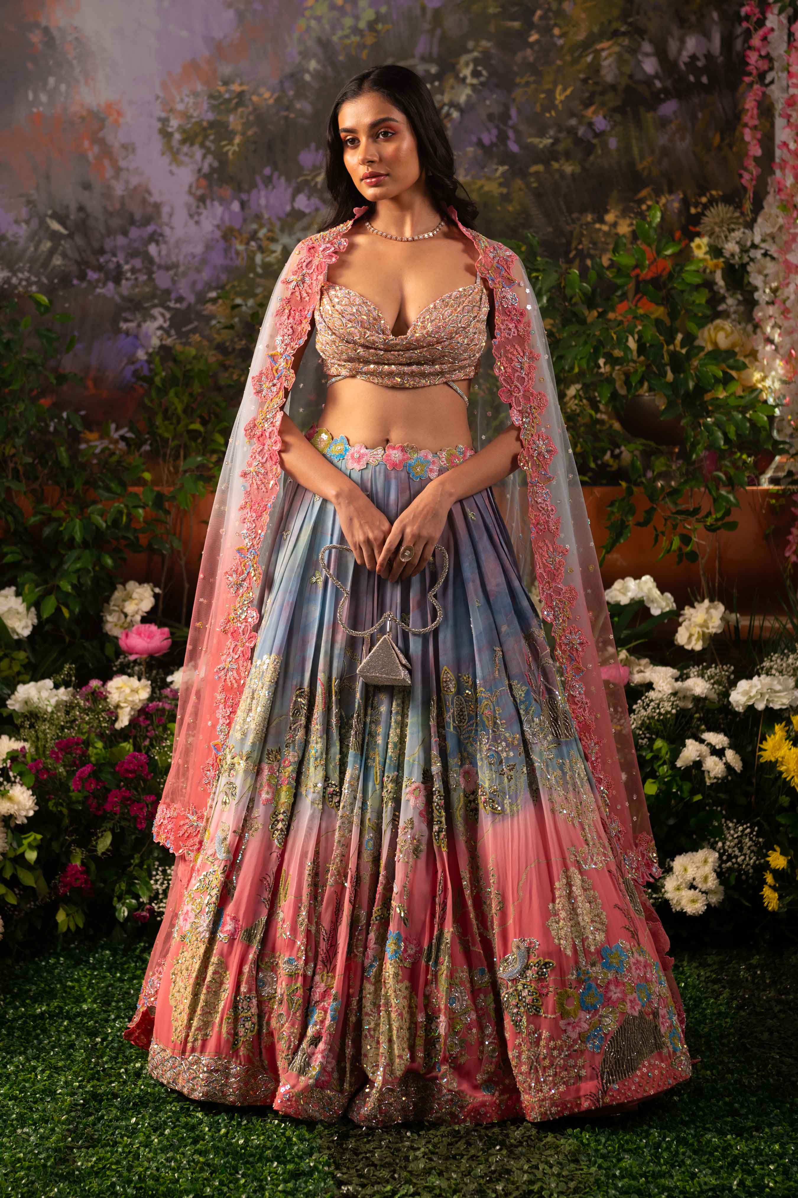 Iris hand-embroidered Georgette lehenga set