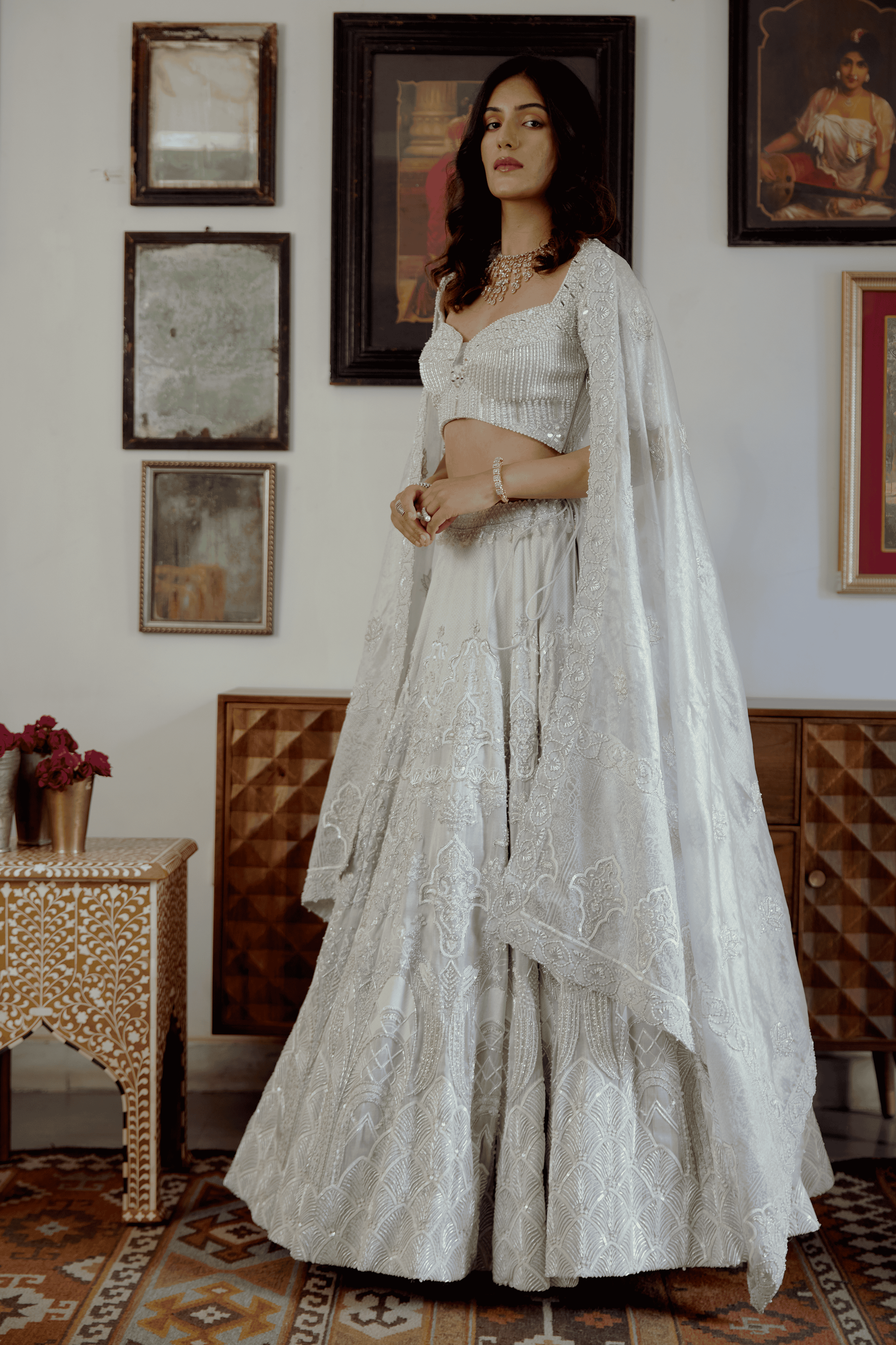 Aab Lehenga with Silver Brocade Blouse