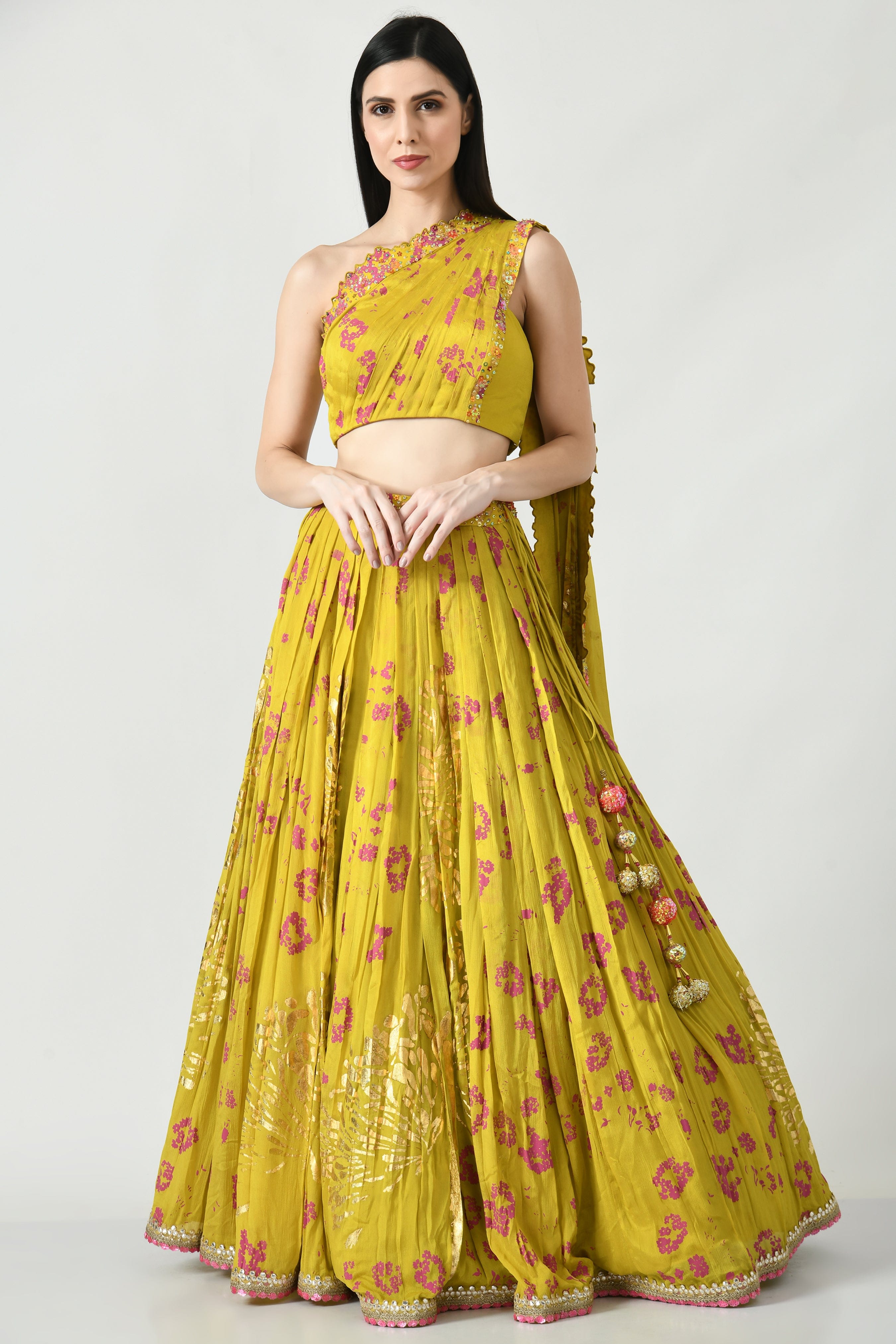 Humaira designer lehenga with one shoulder blouse design