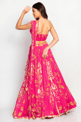 Back view showing the gathered details and flow of the Humaira Lehenga Set.