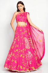 Humaira Lehenga Set combining modern blouse design and a flowing traditional lehenga crafted by Moledro.