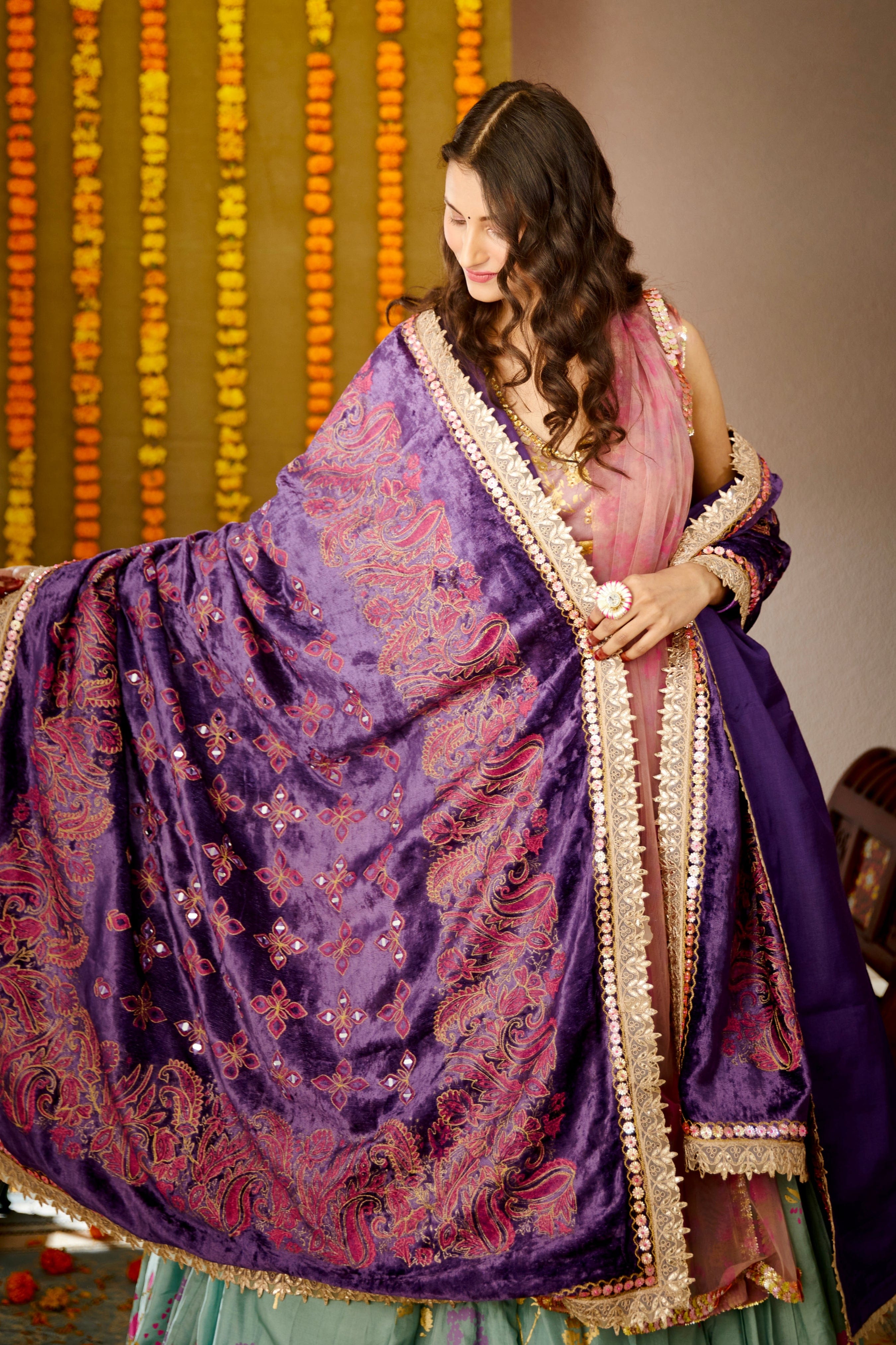 Bridal Purple Velvet Doshala