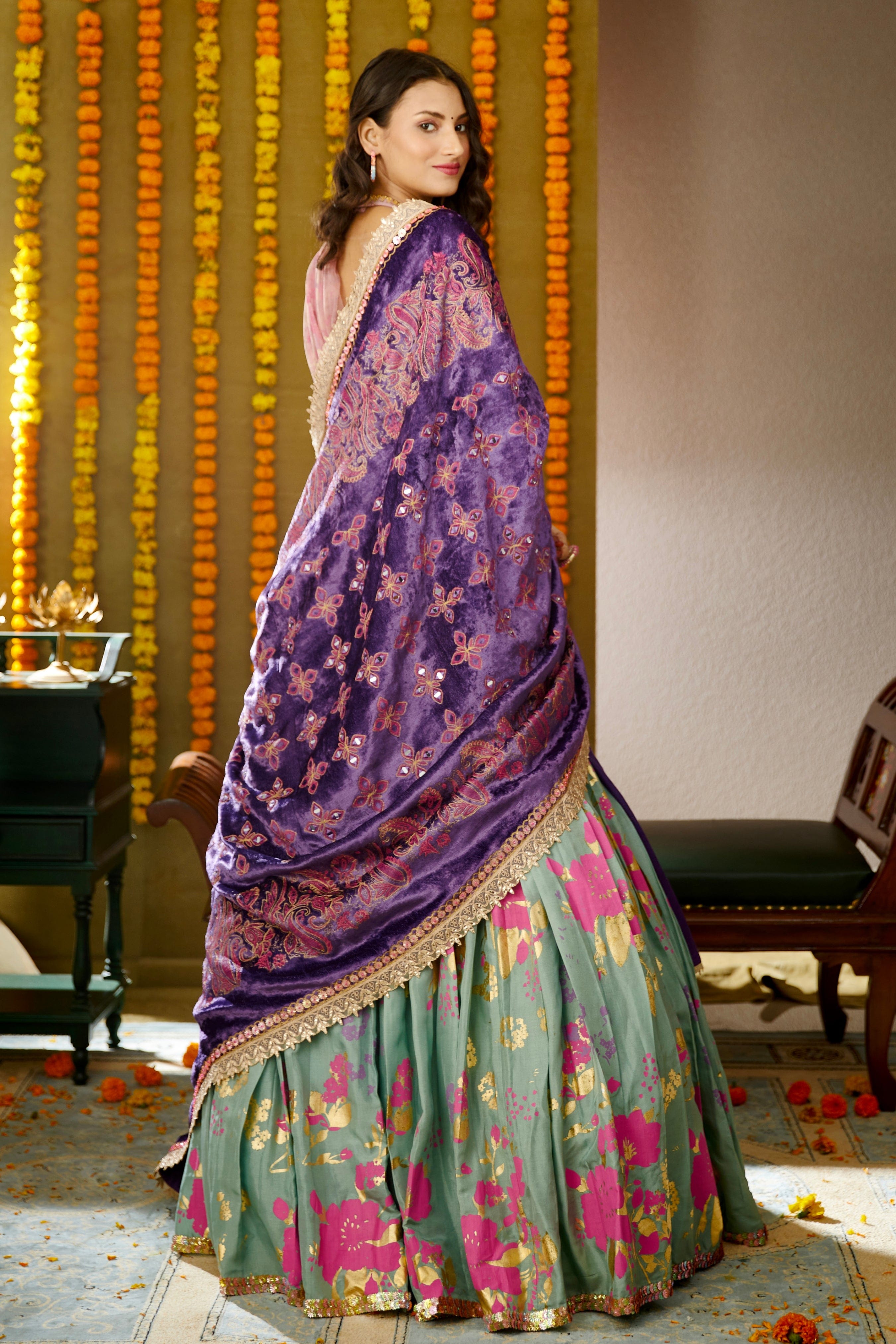 Purple Velvet Doshala for brides