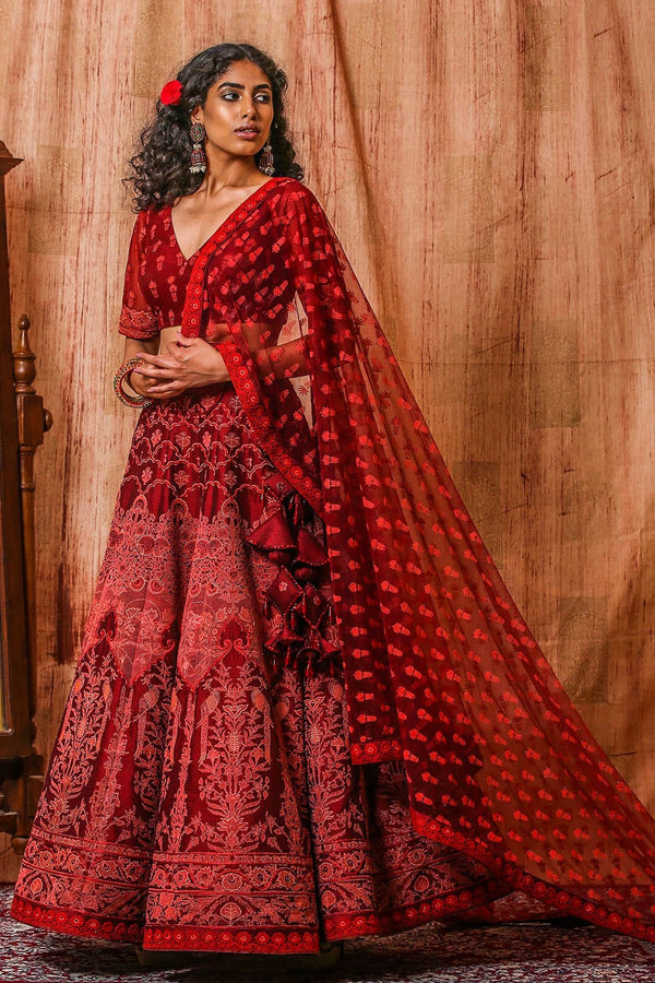 Mehreen Lehenga Set Perfect Red Wedding Lehenga crafted by Moledro.