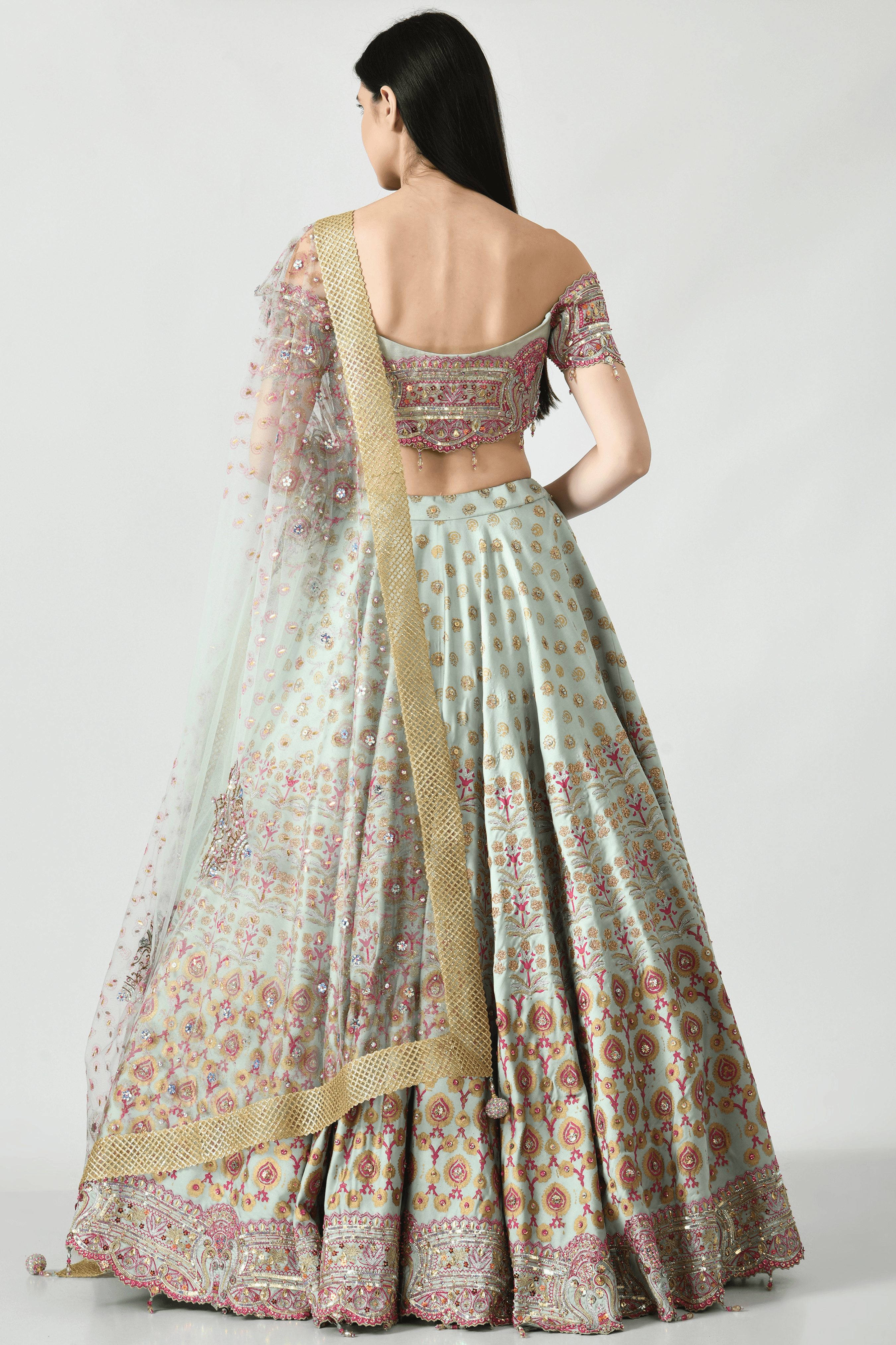 Saima Lehenga Set highlighting  stylish blouse and elegant finish perfect wedding wear by Moledro.