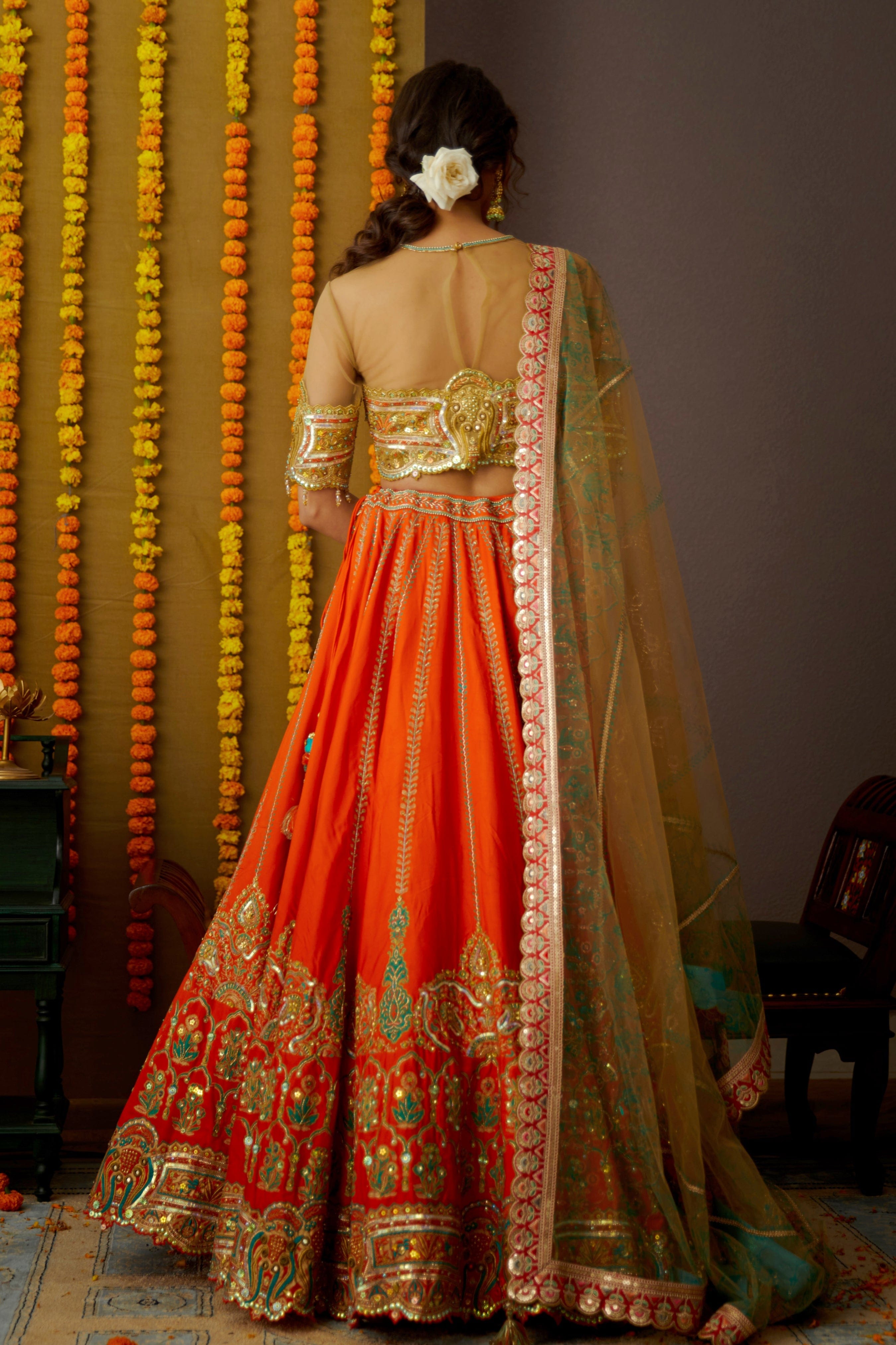 Yara Designer Yellow Red Lehenga Set